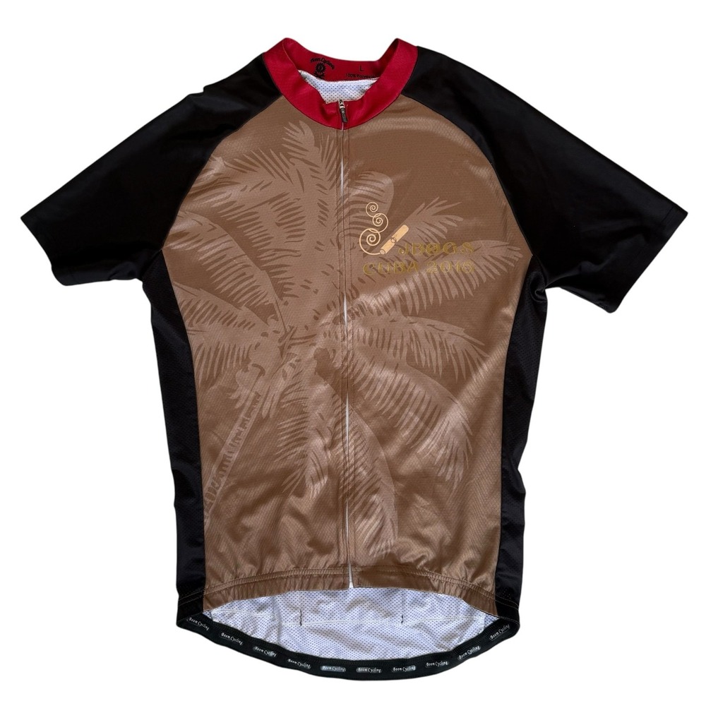 Mens Athletic Full Zip Cycling Jersey Large Gold Cuba Spellout Car Graphic Sport